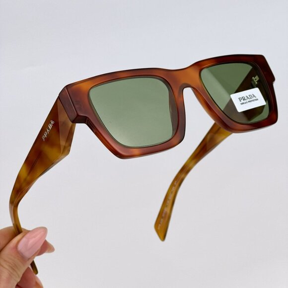 Prada PRA06S 11P60C BRAND NEW Sunglasses Cognac Tortoise Green Square Unisex - Picture 2 of 12